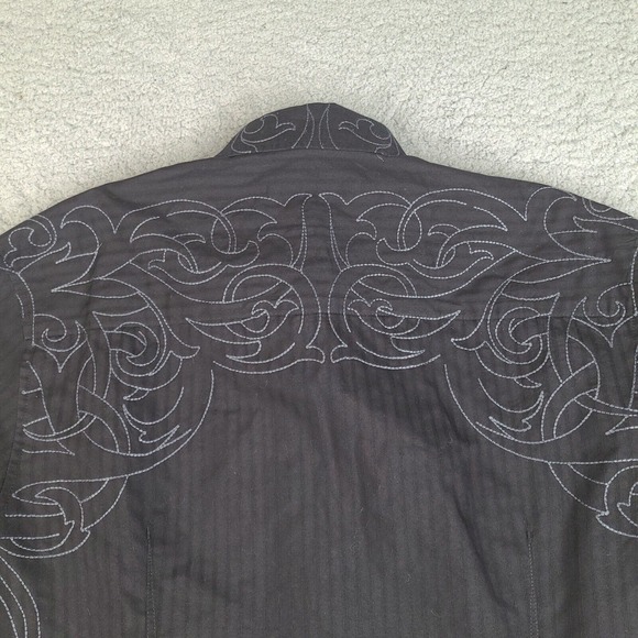 J Campbell Shirt Men’s Large Black Long Sleeve Button Down Embroidered Striped - Picture 9 of 15